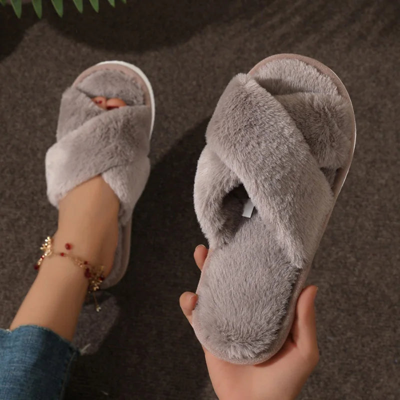 Dames Slippers Gezellige Met Open Teengedeelte Kruisband Bruin
