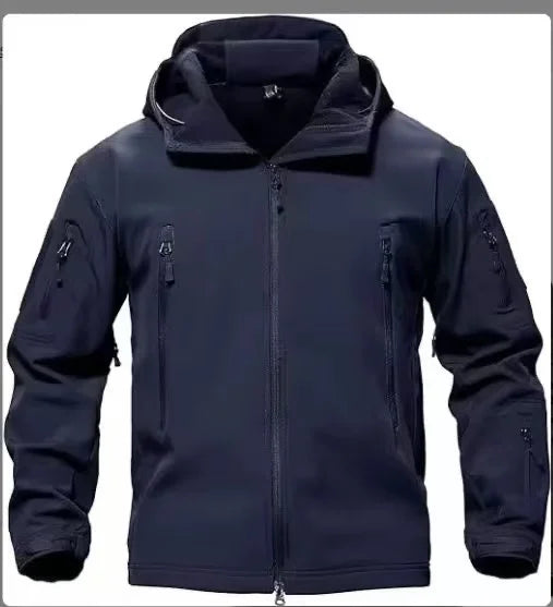 Heren Regenjas - Zwarte Winddichte Jas met Capuchon en Lange Mouwen Marineblauw