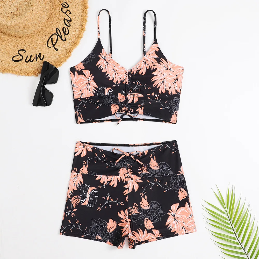 Vrouwen Hoge Taille Bikini Set Nylon Bloemenprint 03 print