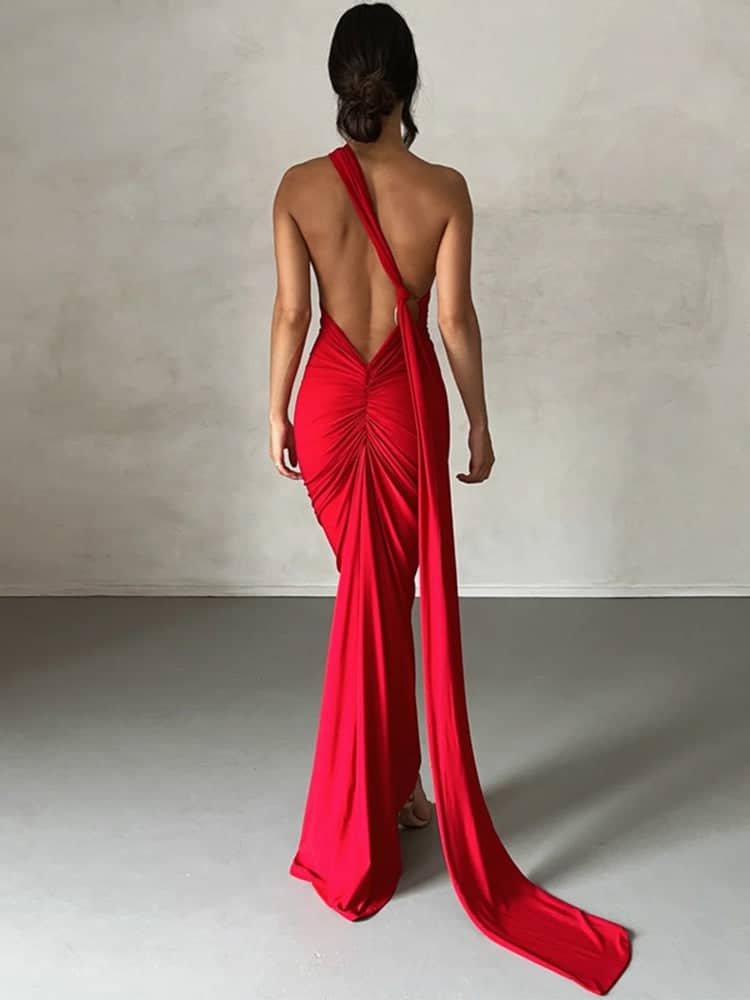 Dames Maxi Jurk Polyester - Elegante Lange Jurk voor Zomer Gelegenheden Rood