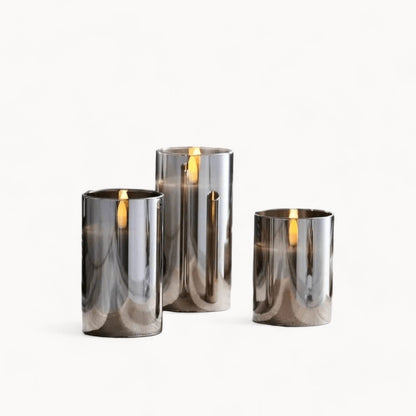 AmbiKaars LED-kaarsen Grijs Glas Realistisch Vlameffect Set van 3
