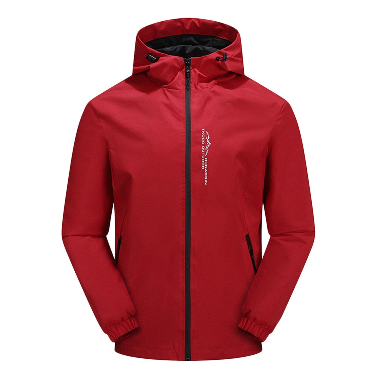 Heren Regenjas – Zwarte Waterdichte Jas met Capuchon en Lange Mouwen Rood