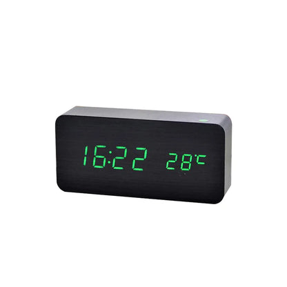 EcoTime – LED houten wekker met temperatuurdisplay Zwart geen opladen