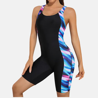 Dames Badpak Sportief Korte Broek Polyester Met Boyleg En Patchworkstijl GMT