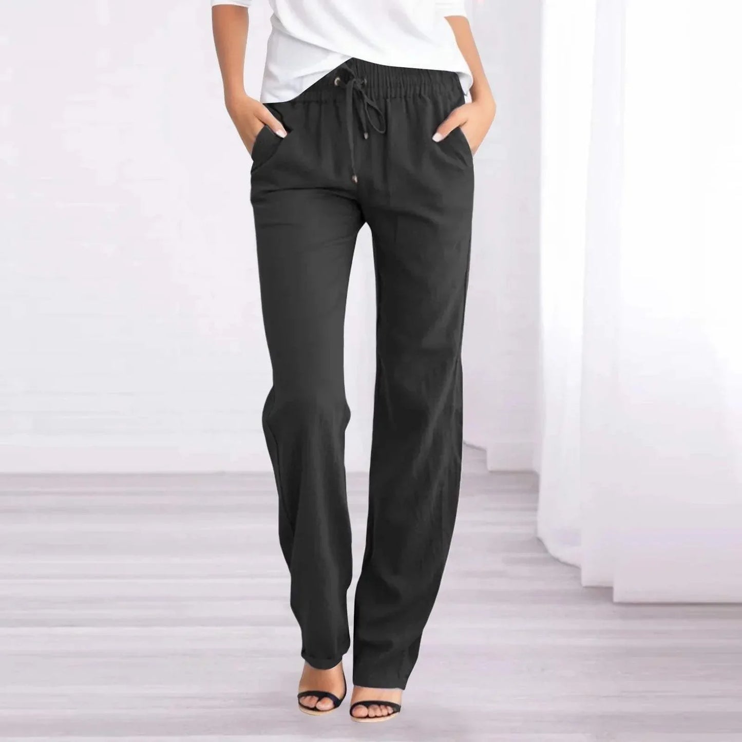 Dames Broek Ademend Lichtgewicht Elastische Taille Pasvorm Zwart