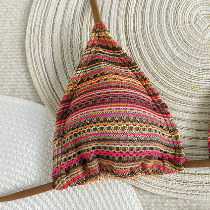 Dames Bikini Set Gebreid Gestreept Haltertop Met Shorts Nylon Spandex