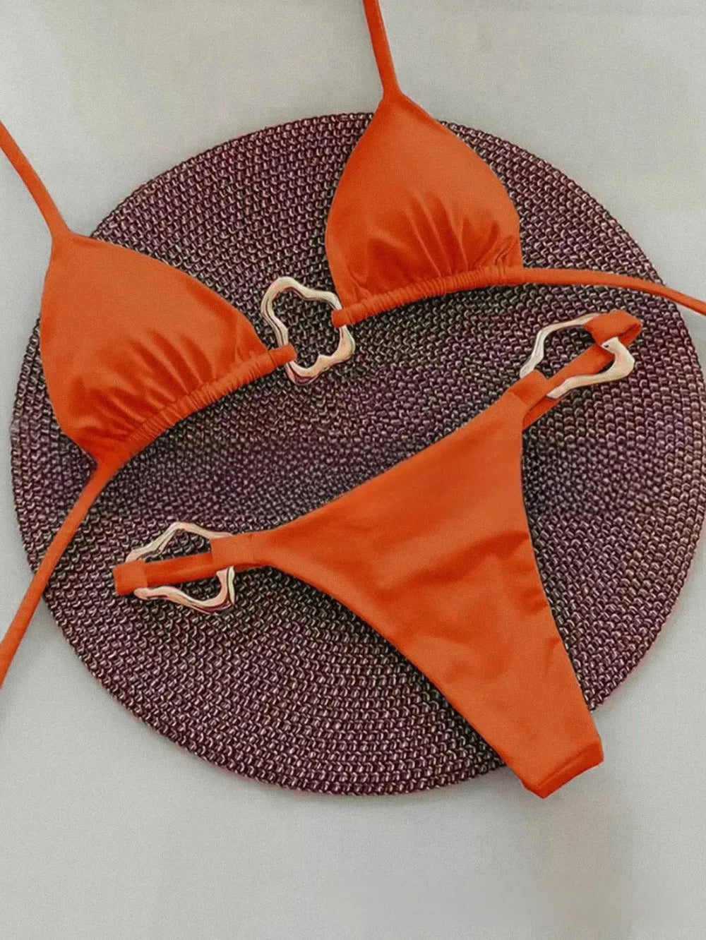 Dames Bikini Set Nylon Met Split En Veters Oranje
