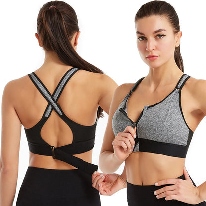 Dames Sport-BH – Ritsluiting Voor – Criss-Cross Rugband – Ademend – Hoge Support
