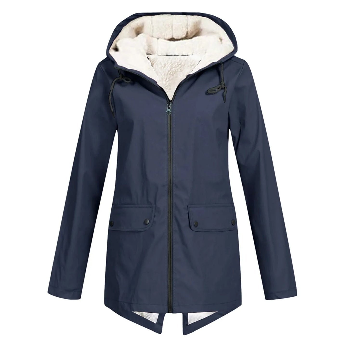 Dames Winter Waterdichte Trenchcoat met Capuchon & Zakken Marineblauw