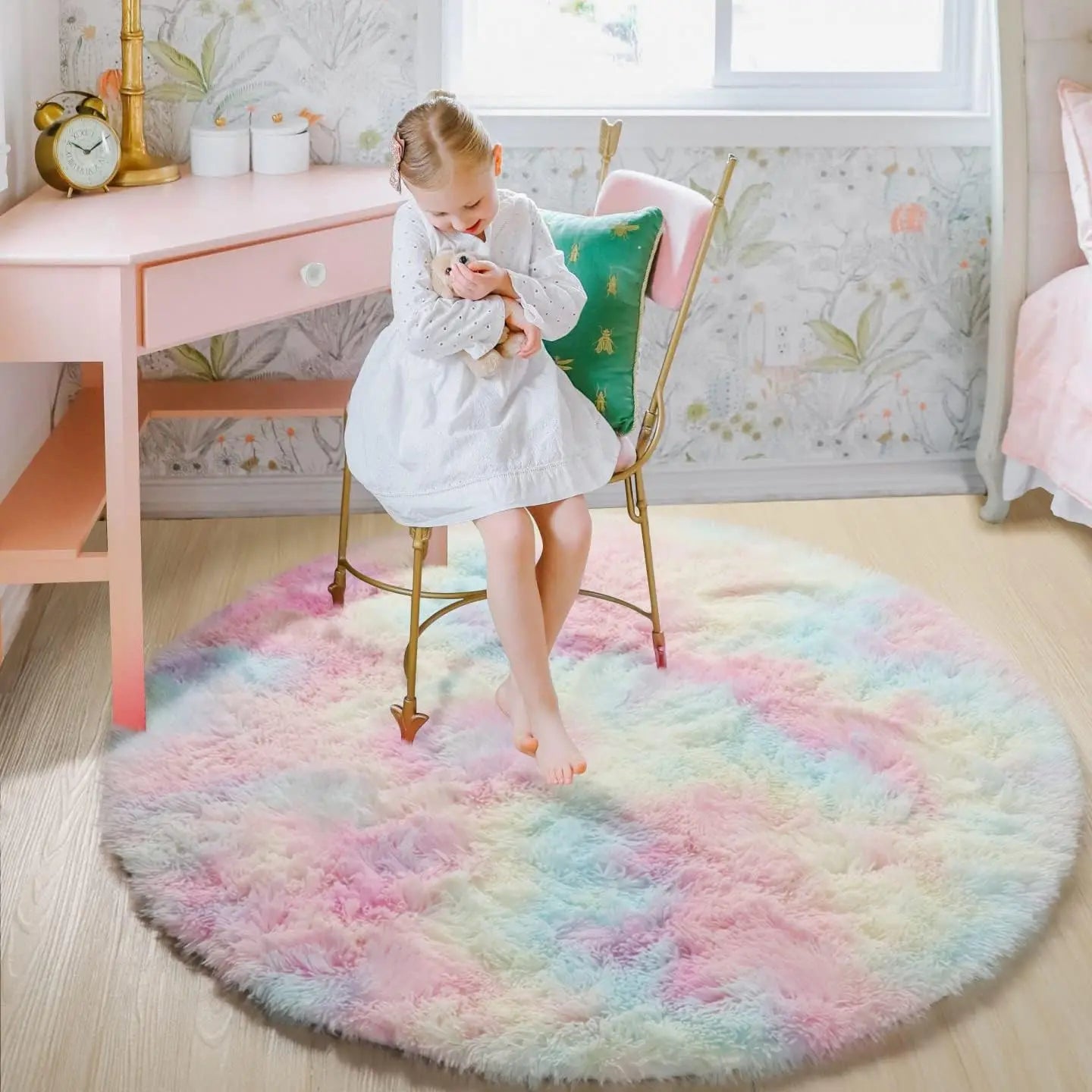Tapijt Zachte Shaggy Ronde Woonkamer Comfort Grote Maat Regenboogkleuren