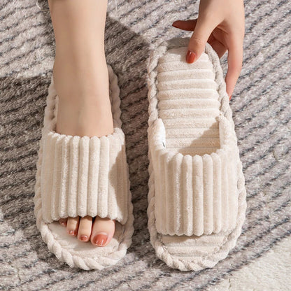 Pantoffels Unisex Met Open Neus Streepjespatroon Sloffen Beige