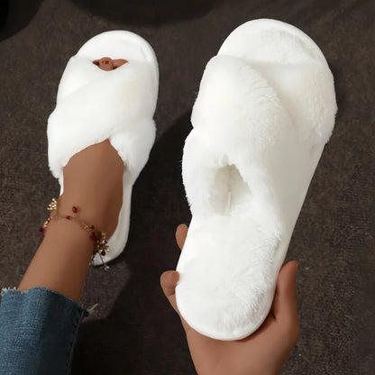 Dames Slippers Gezellige Met Open Teengedeelte Kruisband Wit