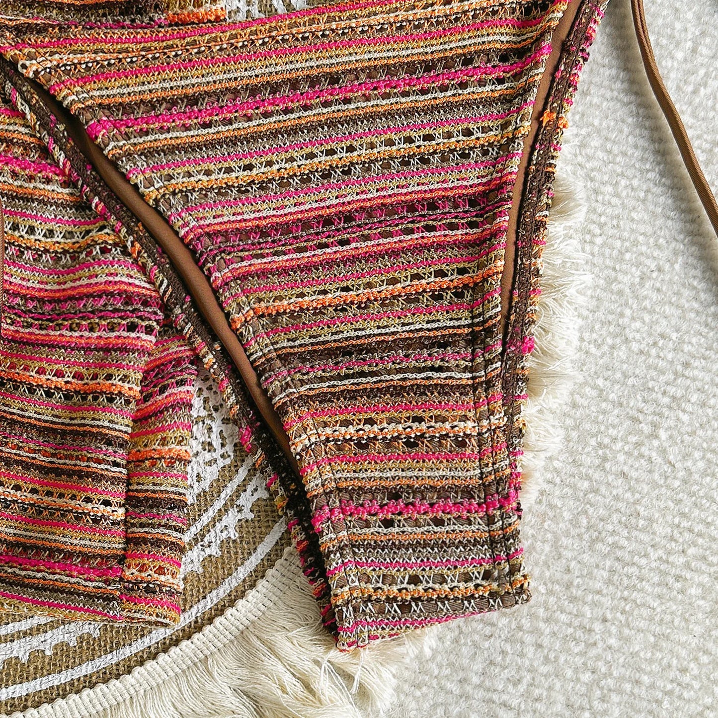 Dames Bikini Set Gebreid Gestreept Haltertop Met Shorts Nylon Spandex