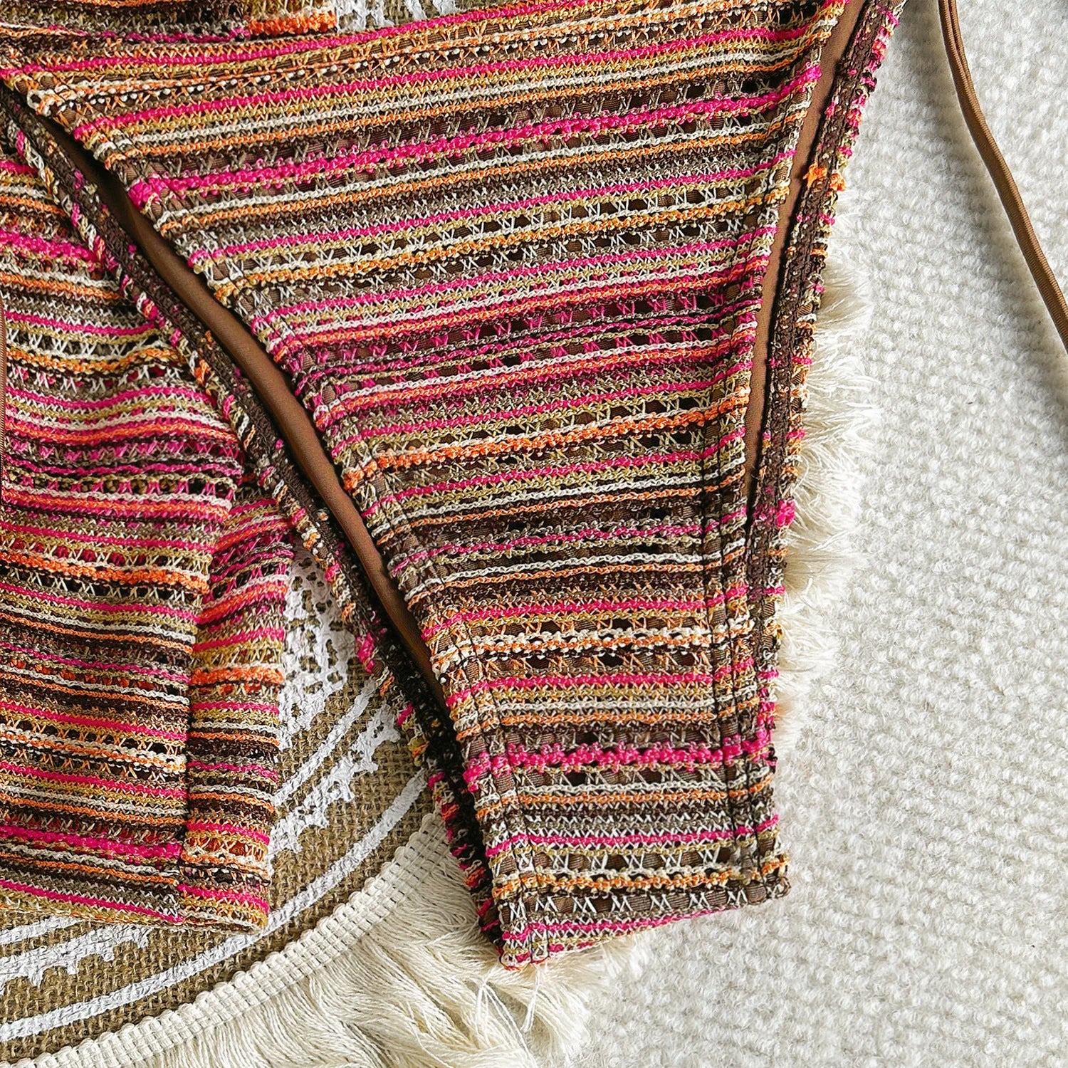 Dames Bikini Set Gebreid Gestreept Haltertop Met Shorts Nylon Spandex