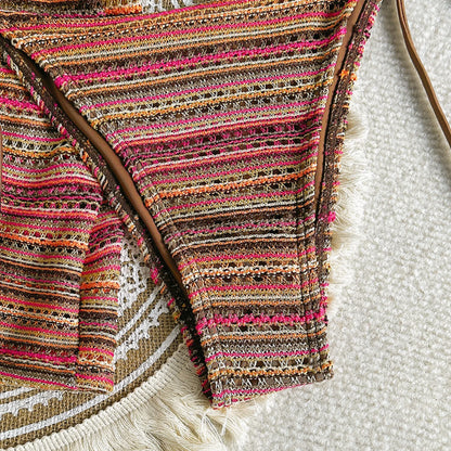 Dames Bikini Set Gebreid Gestreept Haltertop Met Shorts Nylon Spandex