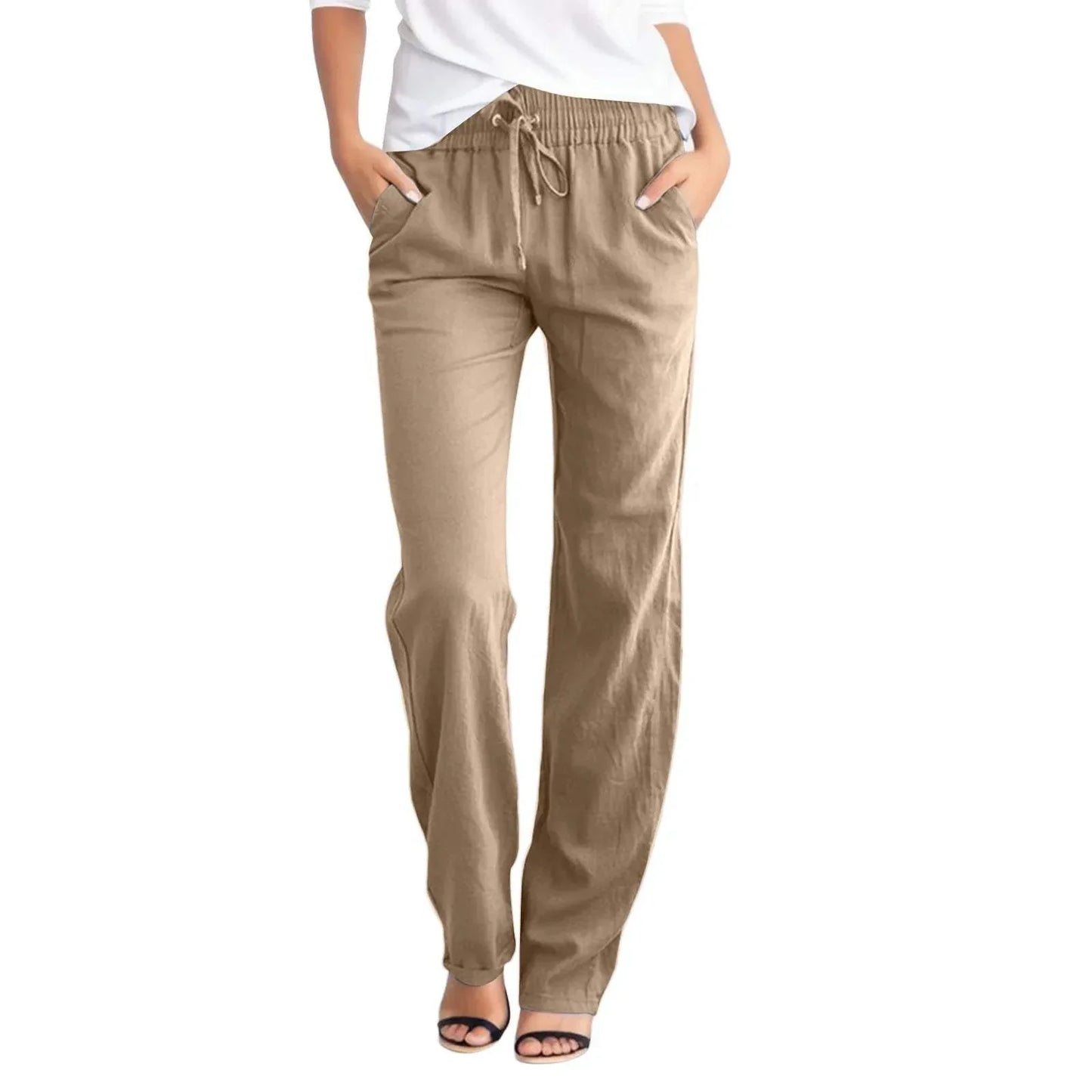 Dames Broek Ademend Lichtgewicht Elastische Taille Pasvorm Beige