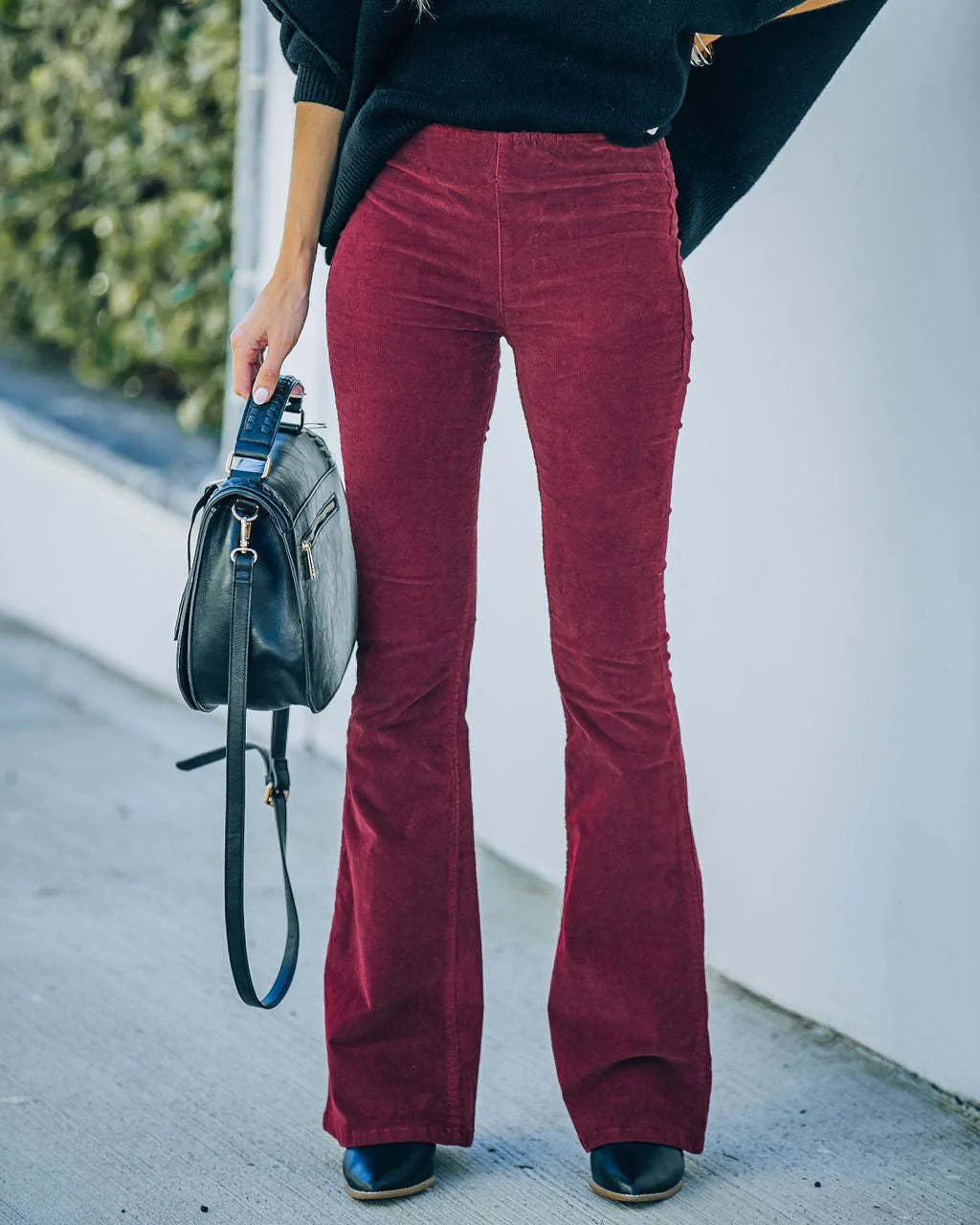 Hoge Taille Flare Broek Voor Dames Rekbare Pasvorm Zwart Donkerrood