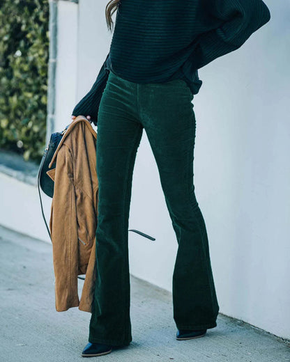 Hoge Taille Flare Broek Voor Dames Rekbare Pasvorm Zwart Donkergroen