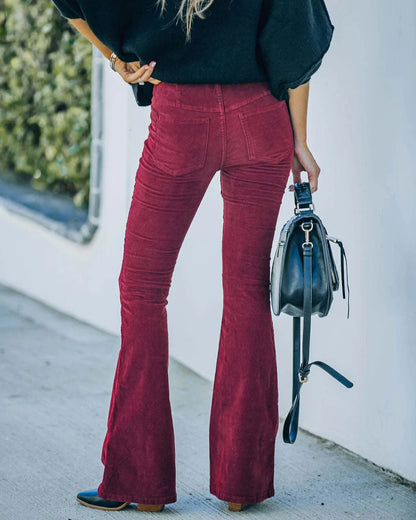 Hoge Taille Flare Broek Voor Dames Rekbare Pasvorm Zwart