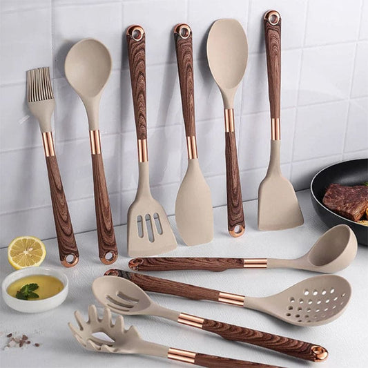 10-Delig Premium Silikon Keuken Set Met Houten Grepen