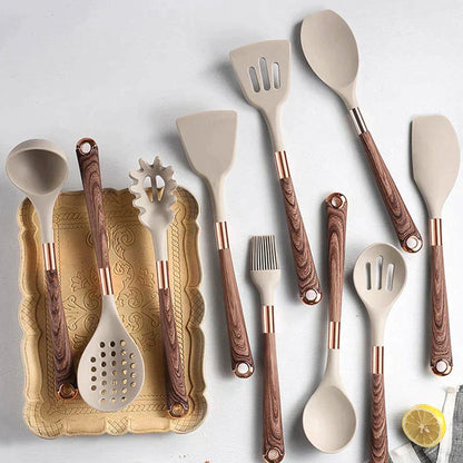 10-Delig Premium Silikon Keuken Set Met Houten Grepen