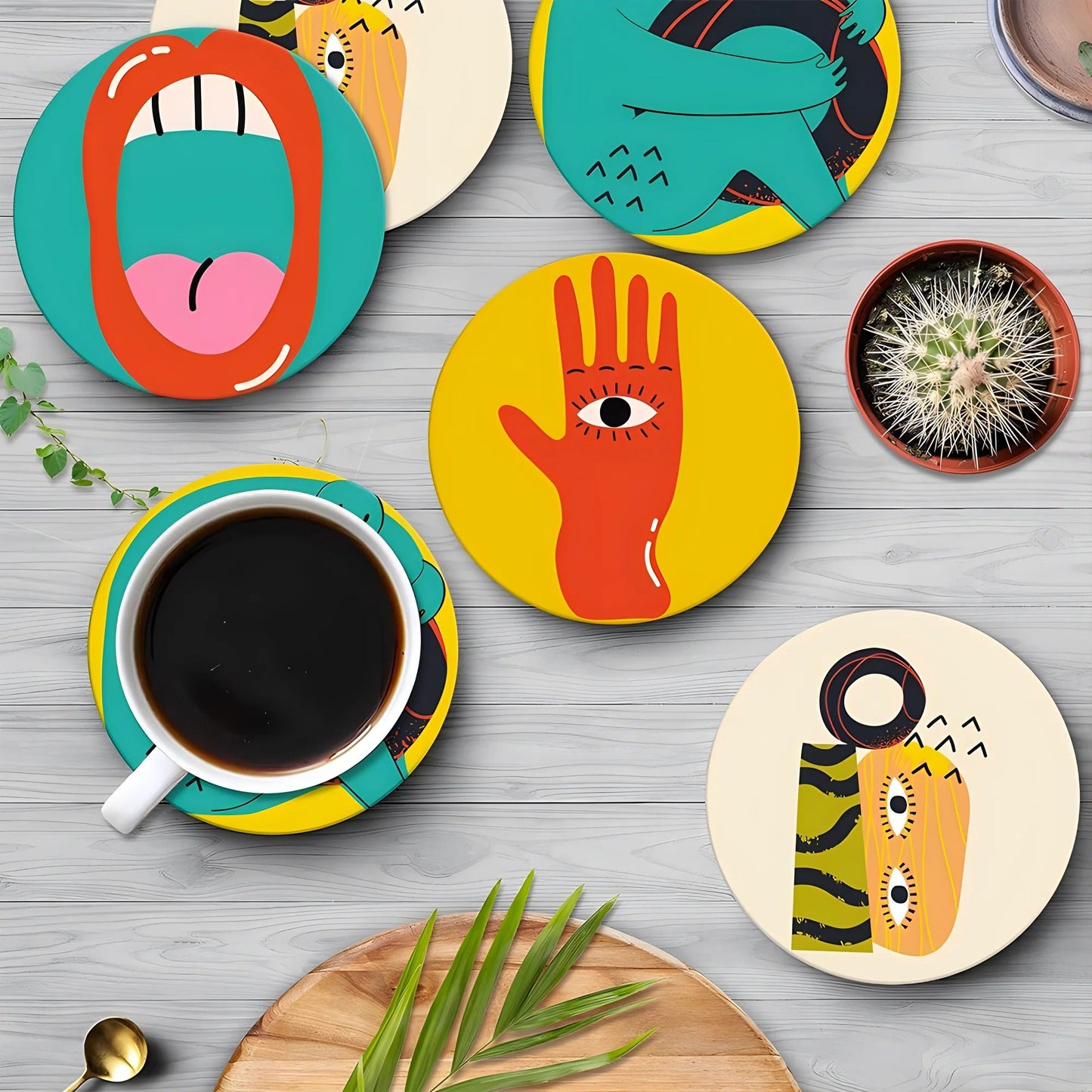 Abstracte Ronde Onderzetters Set Van 6 Stuks Voor Tafeldecoratie Default