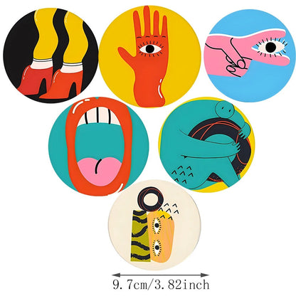 Abstracte Ronde Onderzetters Set Van 6 Stuks Voor Tafeldecoratie