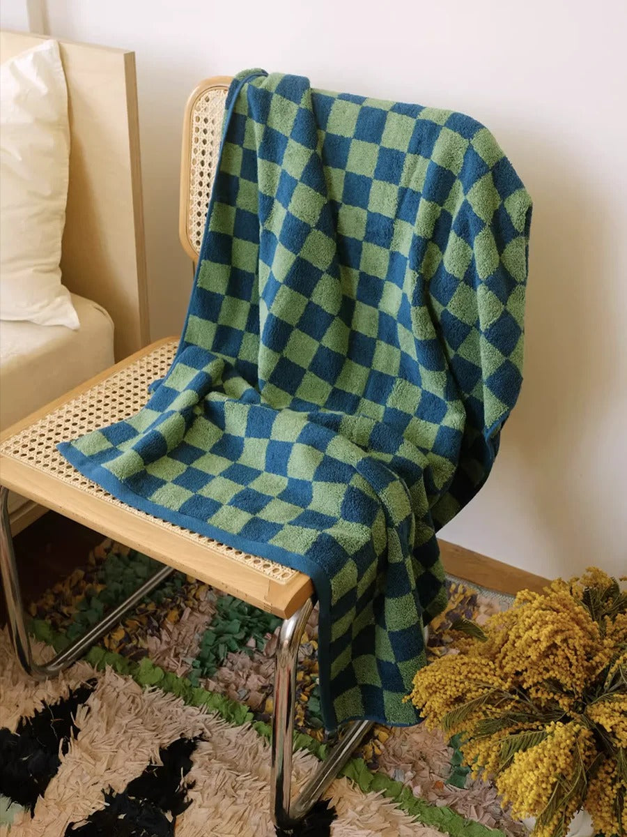 Dambord Katoenen Badhanddoek Hoogwaardige Zachtheid En Stijl Badhanddoek Groen & Blauw