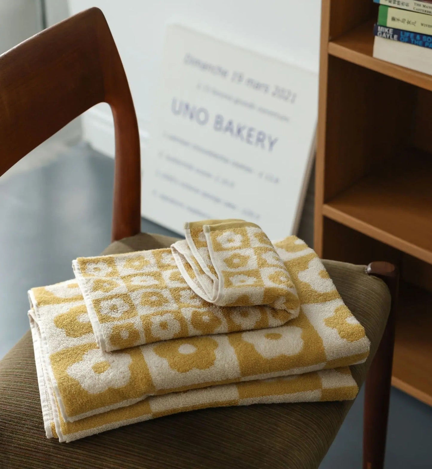 Elegante Badhanddoek Set Van Polyester En Katoen Voor Badkamer Citroengeel