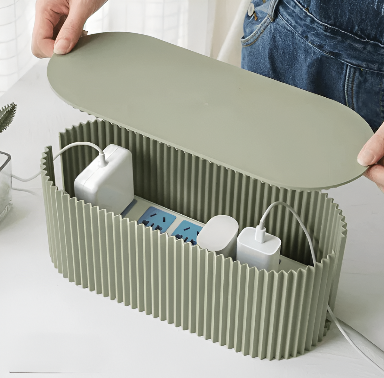 Elegante Kabelbox In Zachte Macaronkleuren Voor Orde Groen 11x33cm