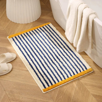 Gecapitonneerde Blauw Gestreepte Badmat Met Antisliplaag