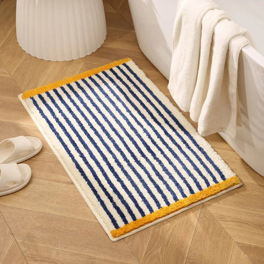 Gecapitonneerde Blauw Gestreepte Badmat Met Antisliplaag