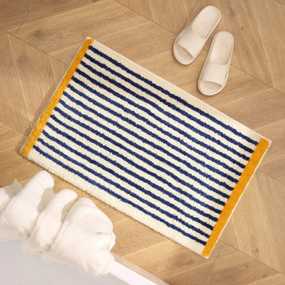 Gecapitonneerde Blauw Gestreepte Badmat Met Antisliplaag