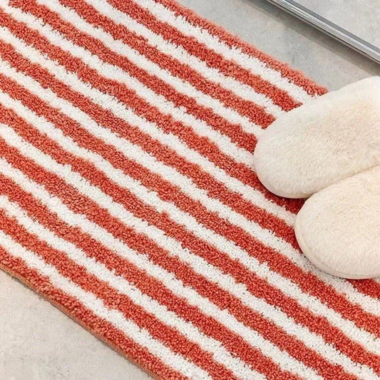 Gestreepte Badmat Luxe Vloerkleed Antislip Comfortabel Oranje 40 x 70 cm