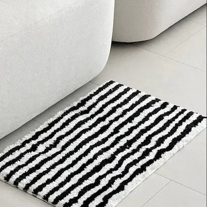 Gestreepte Badmat Luxe Vloerkleed Antislip Comfortabel Zwart 40 x 70 cm