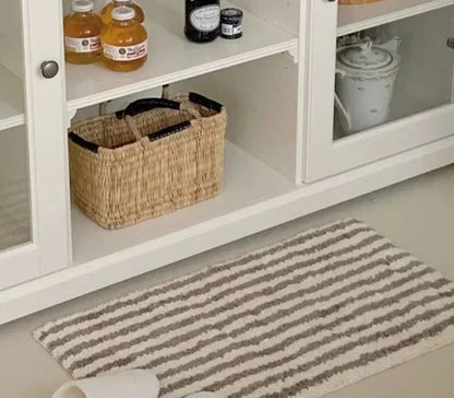 Gestreepte Badmat Luxe Vloerkleed Antislip Comfortabel Bruin 40 x 70 cm
