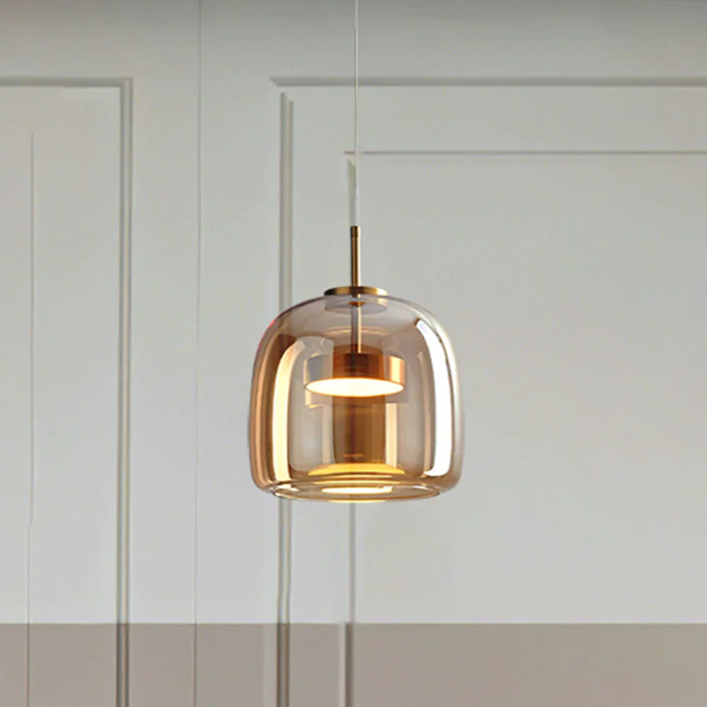 Glazen Hanglamp Soepele Glans Minimalistische Glazen Amber Glas 9"