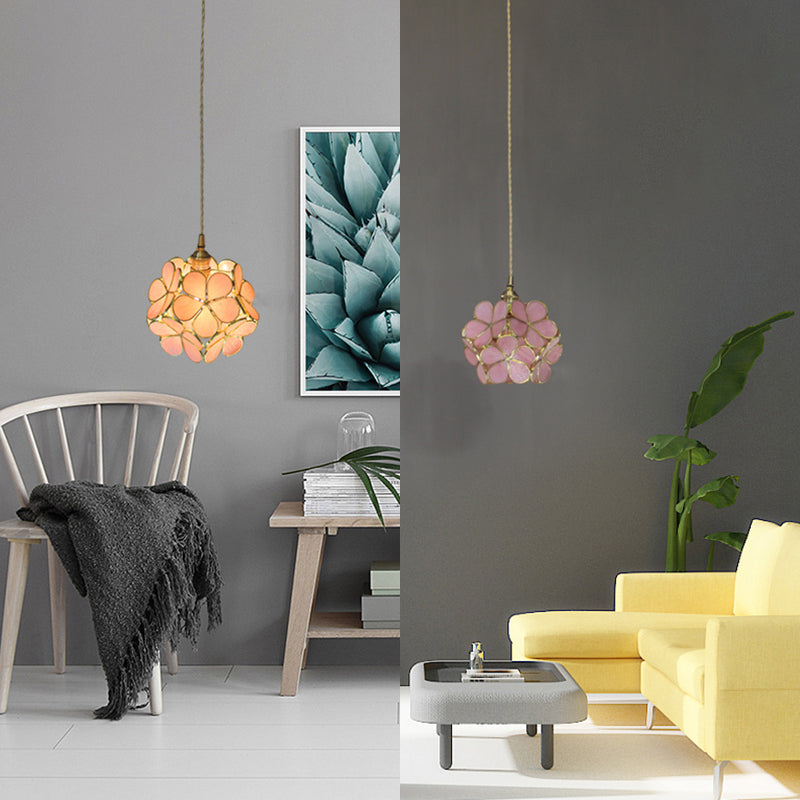 Hangende Plafondlamp Tiffany Stijl Blauw Helder Roze Glas