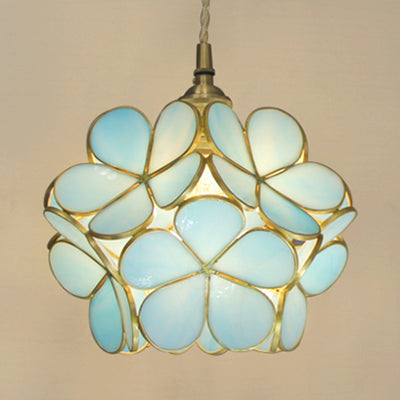 Hangende Plafondlamp Tiffany Stijl Blauw Helder Roze Glas