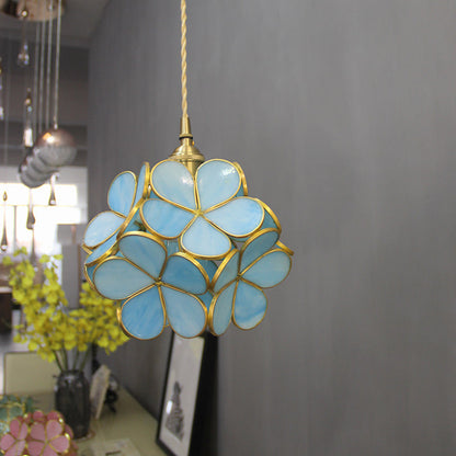 Hangende Plafondlamp Tiffany Stijl Blauw Helder Roze Glas Blauw