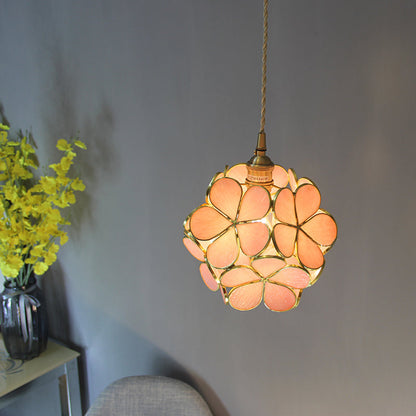 Hangende Plafondlamp Tiffany Stijl Blauw Helder Roze Glas Roze