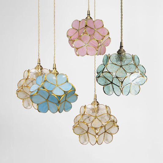 Hangende Plafondlamp Tiffany Stijl Blauw Helder Roze Glas