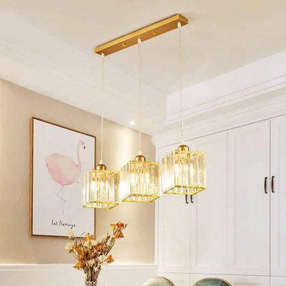 Hanglamp Moderne Metalen Glazen Verlichting Sfeer Ruimte Vierkant Goud 3 Hoofd-Rechthoekige Plaat
