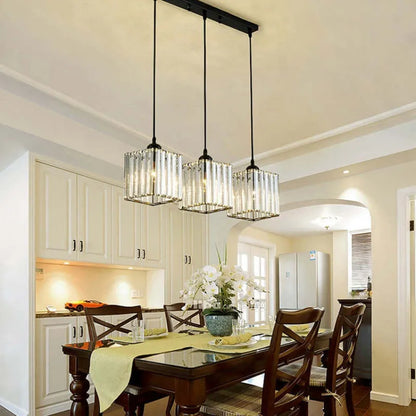 Hanglamp Moderne Metalen Glazen Verlichting Sfeer Ruimte Vierkant Zwart 3 Hoofd-Rechthoekige Plaat