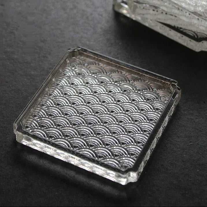 Japanse Glazen Onderzetter Voor Theemoment Met Golfpatroon