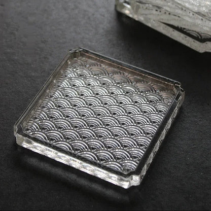 Japanse Glazen Onderzetter Voor Theemoment Met Golfpatroon