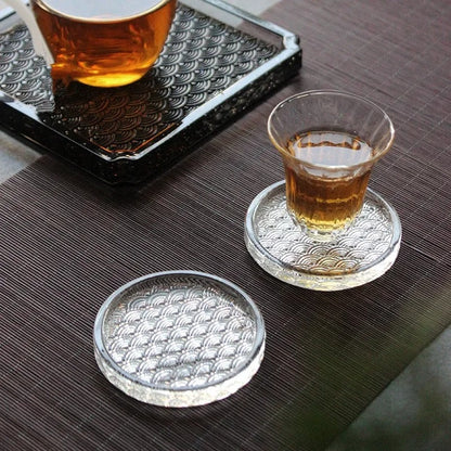 Japanse Glazen Onderzetter Voor Theemoment Met Golfpatroon