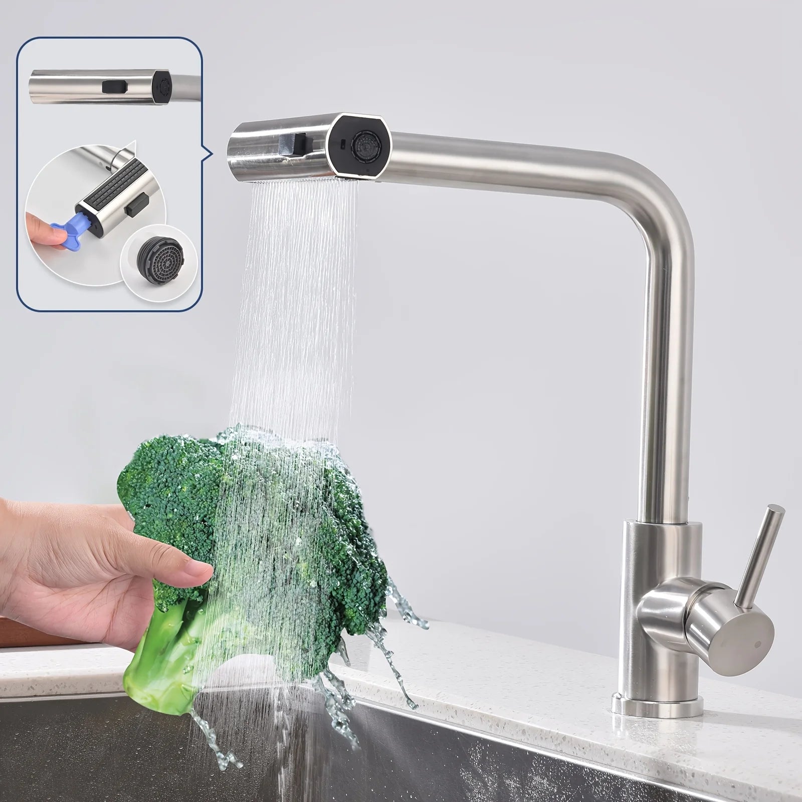 Keukenmengkraan Met Uittrekbare Spuit En 6 Functies Gun Gray