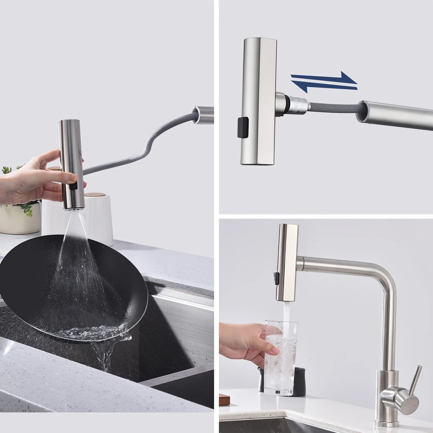 Keukenmengkraan Met Uittrekbare Spuit En 6 Functies Gun Gray