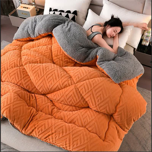 Kleurige Dikke Sherpa Winterdeken Met Quiltkern Warmte Oranje
